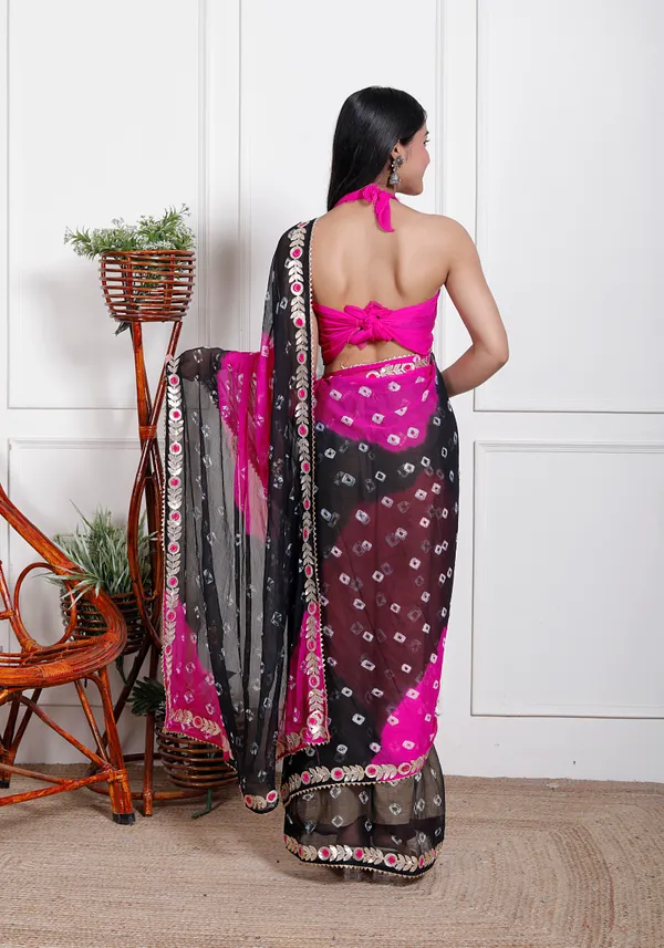 Black_Pure_Chiffon_Bandhani_Bandej_Gotta_Patti_Sarees_For_Women