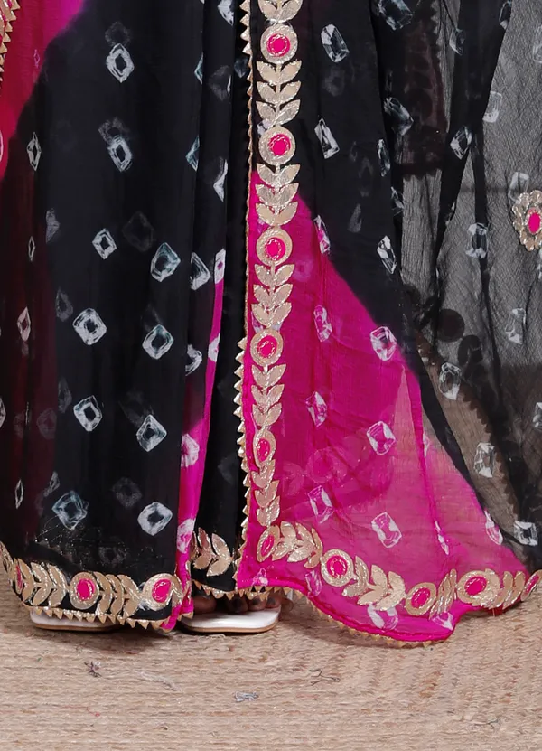 Black_Pure_Chiffon_Bandhani_Bandej_Gotta_Patti_Sarees_For_Women