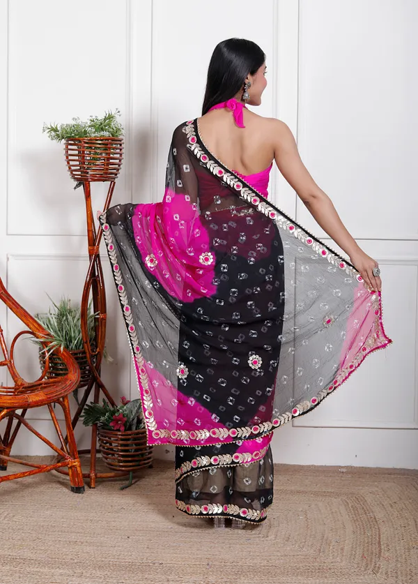 Black_Pure_Chiffon_Bandhani_Bandej_Gotta_Patti_Sarees_For_Women