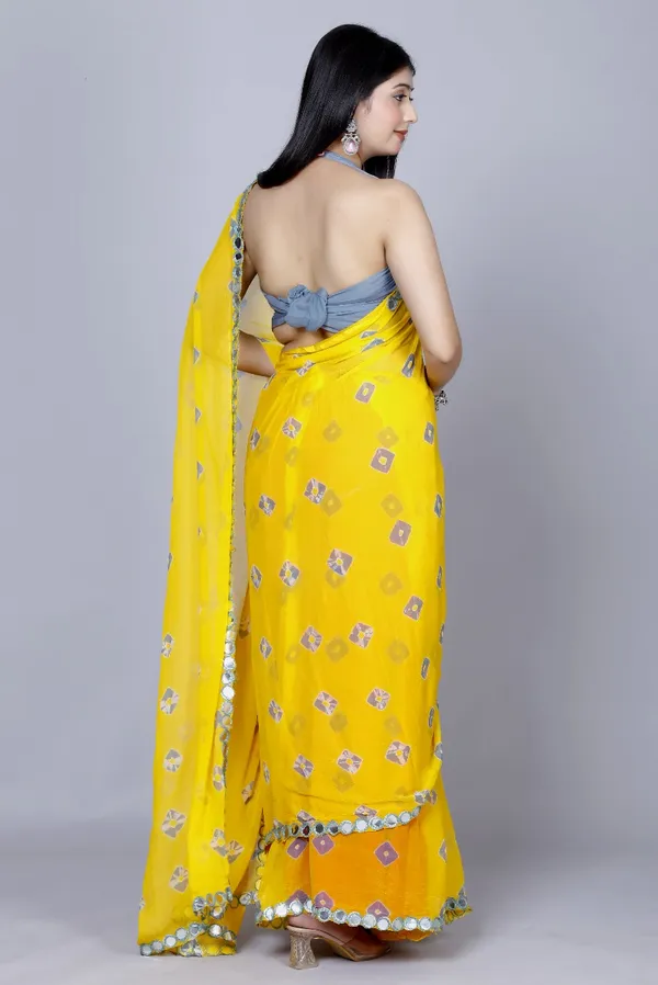 Yellow_Pure_Chiffon_Bandhini_Mirror_Work_Printed_Work_Sarees_For_Women