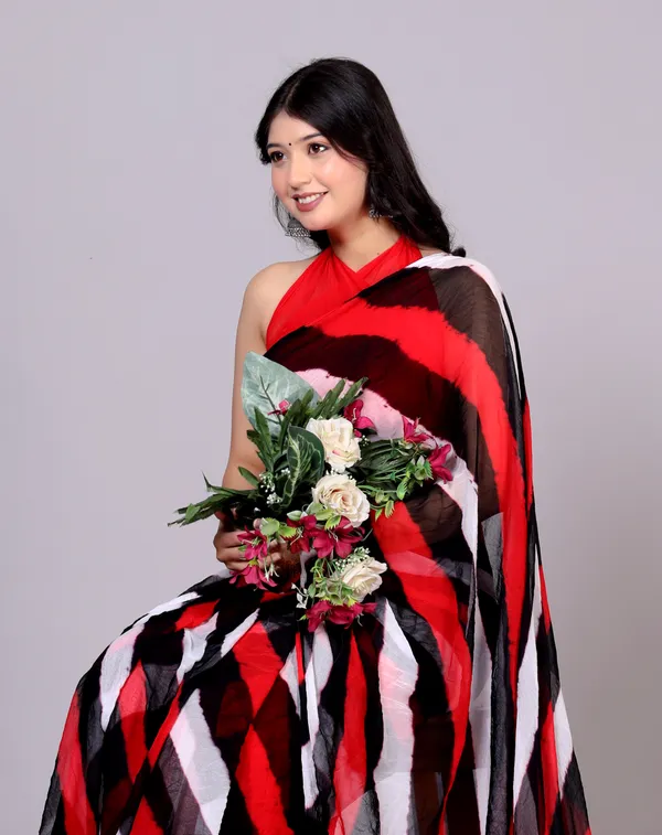 Red_Jaipuri_Leheriya_Printed_Pure_Chiffon_Saree_For_Women