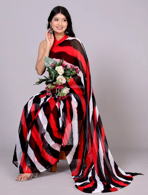 Red_Jaipuri_Leheriya_Printed_Pure_Chiffon_Saree_For_Women