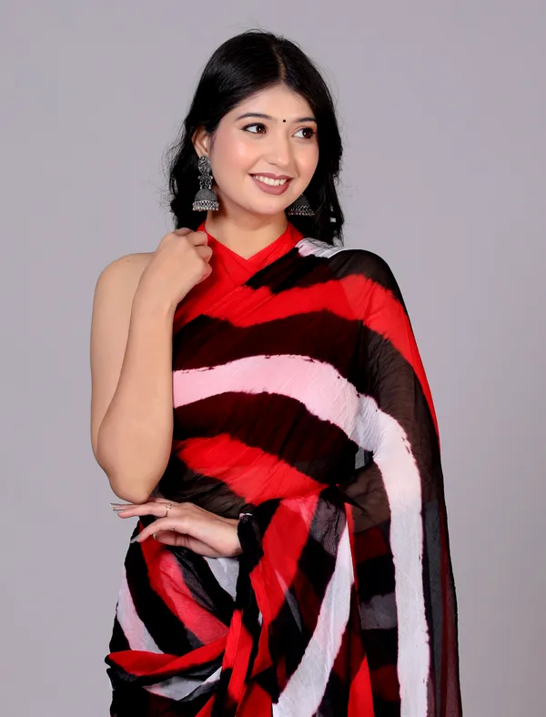 Red_Jaipuri_Leheriya_Printed_Pure_Chiffon_Saree_For_Women