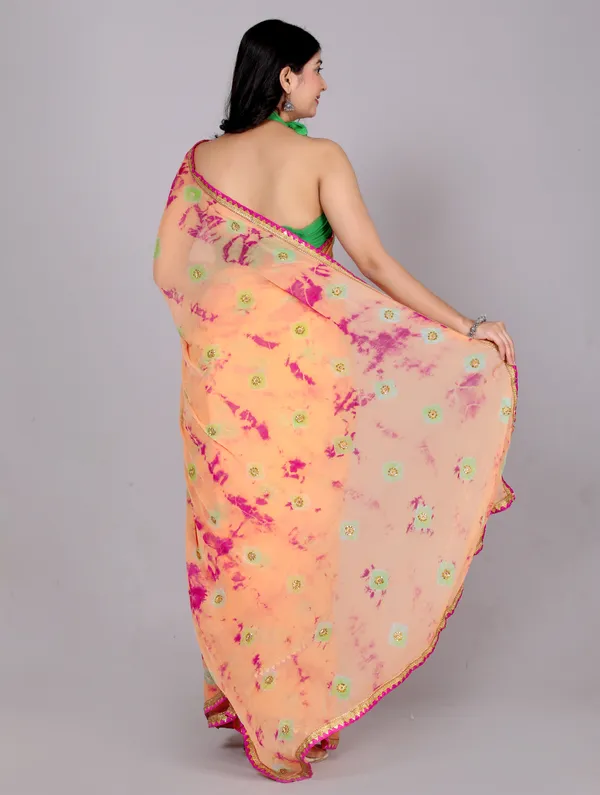 Peach_Bandhani_Stone_Work_Printed_Chiffon_Printed_Sarees_For_Women