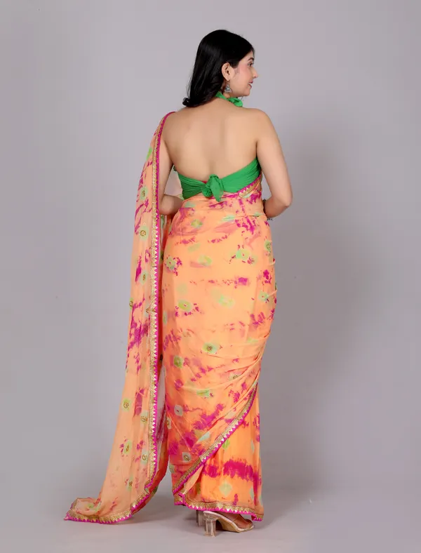 Peach_Bandhani_Stone_Work_Printed_Chiffon_Printed_Sarees_For_Women