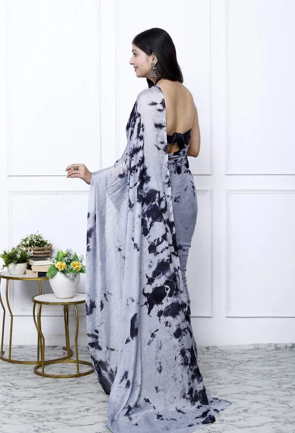 Grey_Pure_Chiffon_Trendy_Checked_Bandhini_Chiffon_Sarees_For_Women