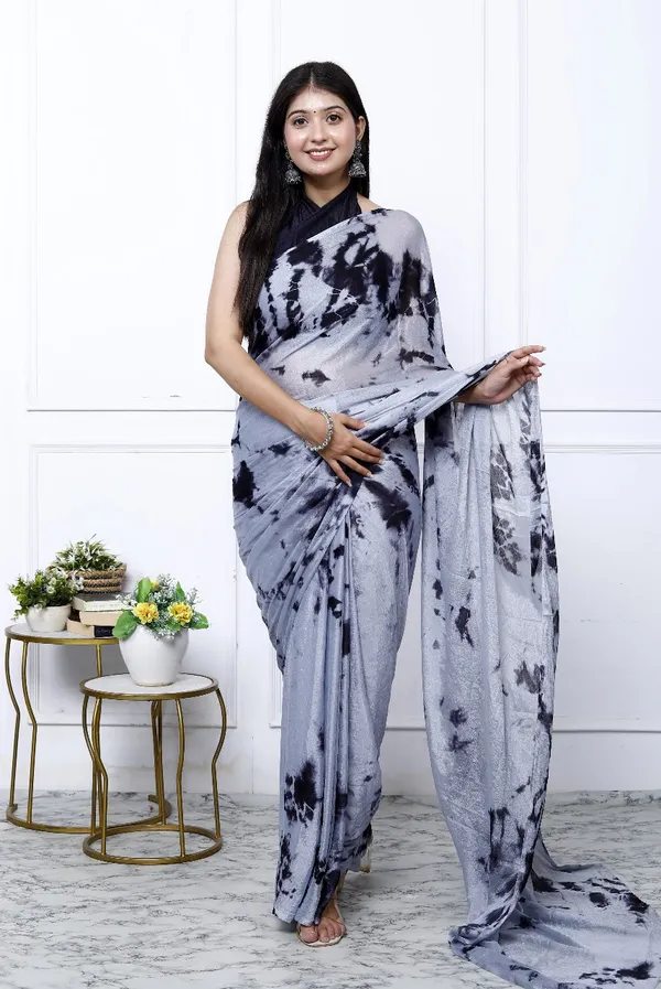 Grey_Pure_Chiffon_Trendy_Checked_Bandhini_Chiffon_Sarees_For_Women