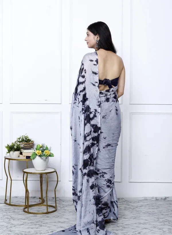 Grey_Pure_Chiffon_Trendy_Checked_Bandhini_Chiffon_Sarees_For_Women