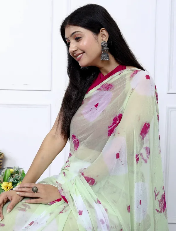 Green_Pure_Chiffon_Trendy_Bandhani_Chiffon_Sarees_For_Women