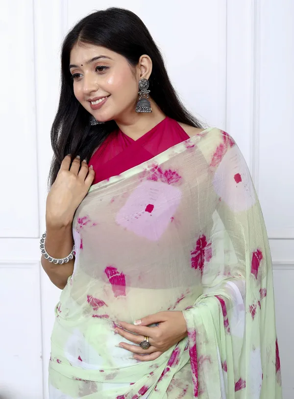 Green_Pure_Chiffon_Trendy_Bandhani_Chiffon_Sarees_For_Women