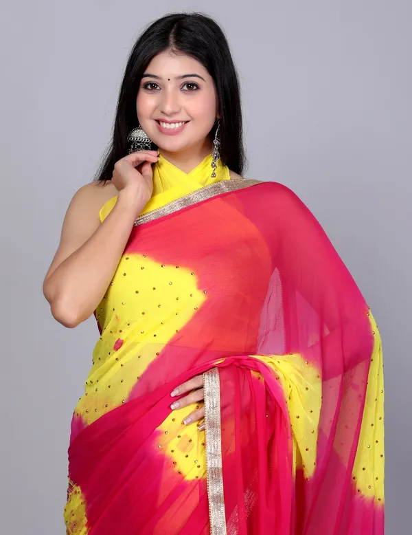 Pink_Trendy_Chiffon_Printed_Printed_Bandhini_Check_Printed_Stone_Work_Sarees_For_Women