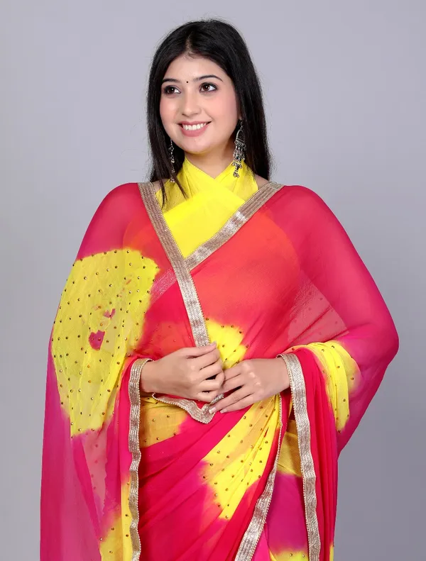 Pink_Trendy_Chiffon_Printed_Printed_Bandhini_Check_Printed_Stone_Work_Sarees_For_Women