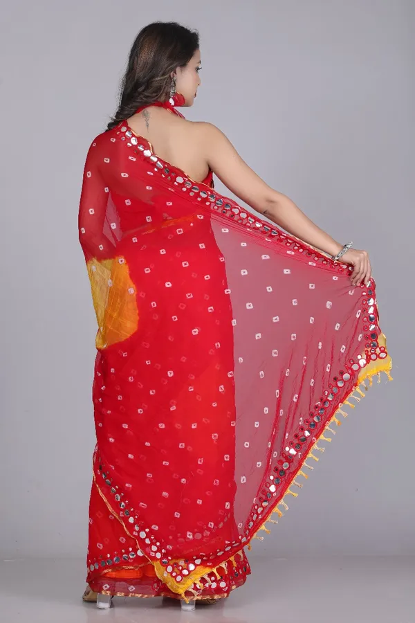 Red_Pure_Chiffon_Printed_Bandhani_Printed_Mirror_Work_Sarees_For_Women
