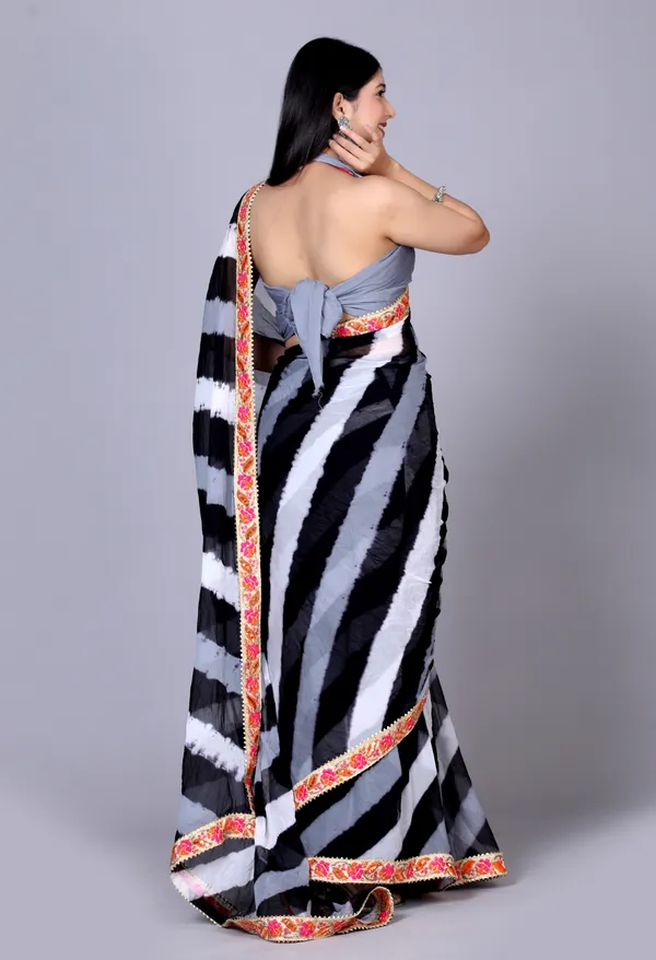 Black_Pure_Chiffon_Leheriya_Embroidered_Border_Sarees_For_Women