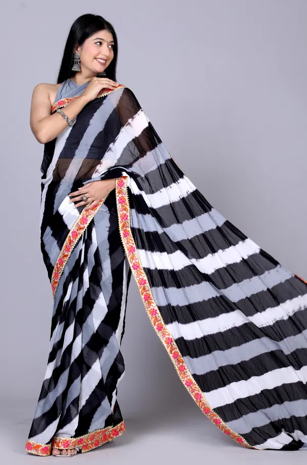 Black_Pure_Chiffon_Leheriya_Embroidered_Border_Sarees_For_Women
