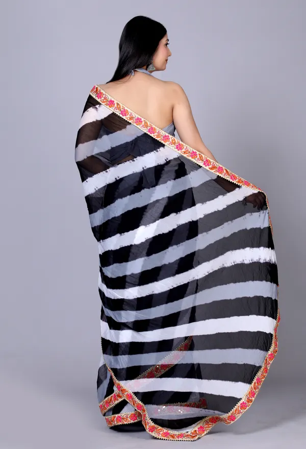 Black_Pure_Chiffon_Leheriya_Embroidered_Border_Sarees_For_Women