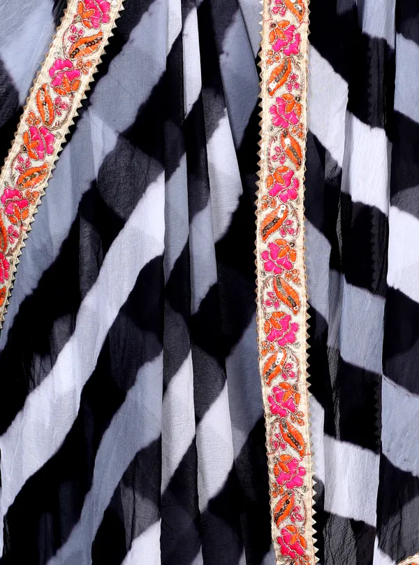 Black_Pure_Chiffon_Leheriya_Embroidered_Border_Sarees_For_Women