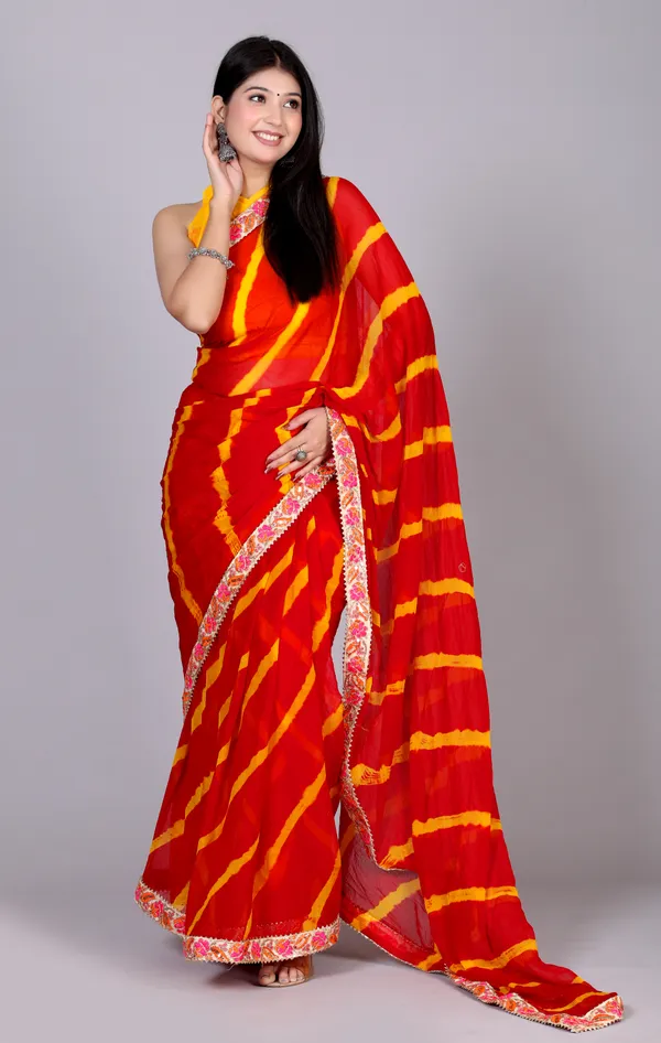 Red_Pure_Chiffon_Leheriya_Embroidered_Border_Sarees_For_Women