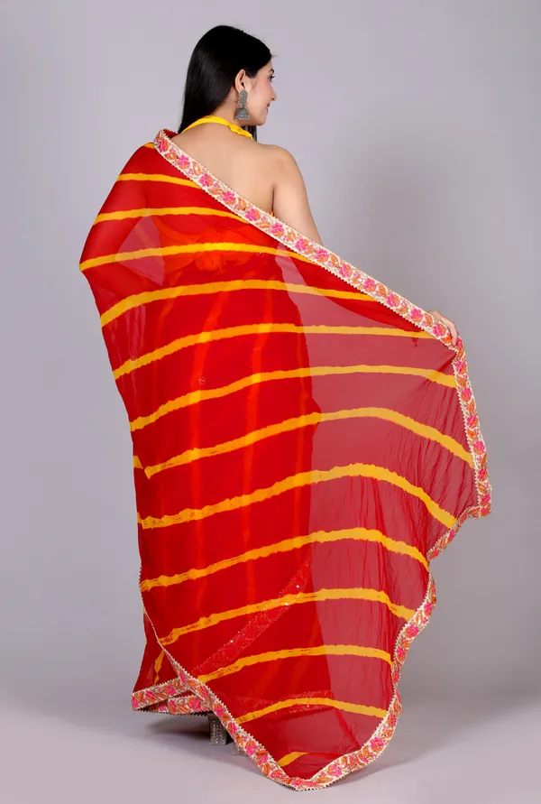 Red_Pure_Chiffon_Leheriya_Embroidered_Border_Sarees_For_Women