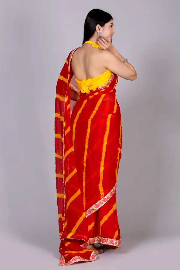 Red_Pure_Chiffon_Leheriya_Embroidered_Border_Sarees_For_Women