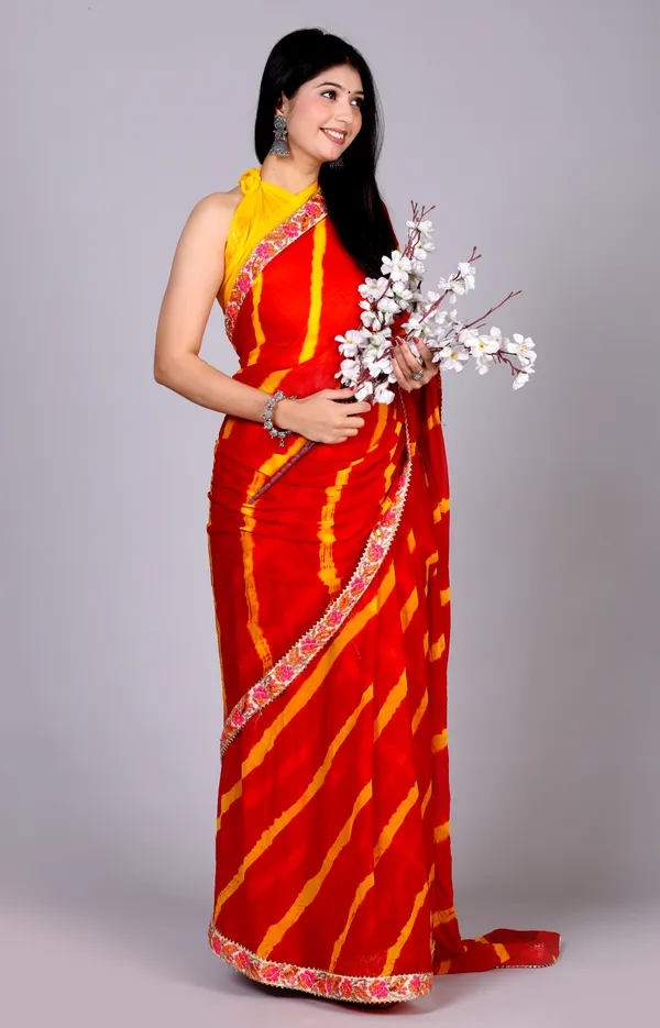 Red_Pure_Chiffon_Leheriya_Embroidered_Border_Sarees_For_Women