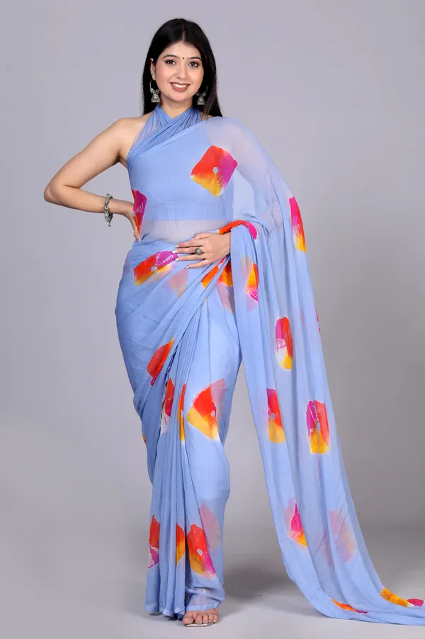 Grey_Bandhani_Printed_Chiffon_Printed_Sarees_For_Women