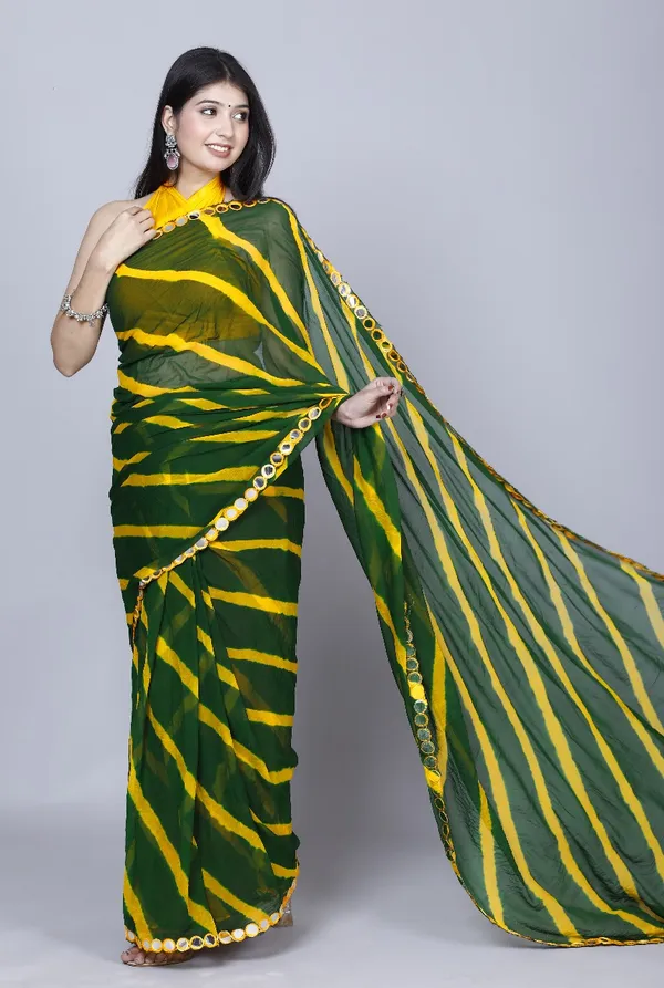 Green_Pure_Chiffon_Leheriya_Mirror_Work_Printed_Work_Sarees_For_Women