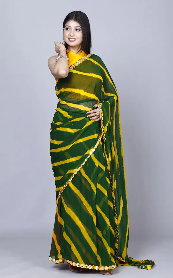 Green_Pure_Chiffon_Leheriya_Mirror_Work_Printed_Work_Sarees_For_Women