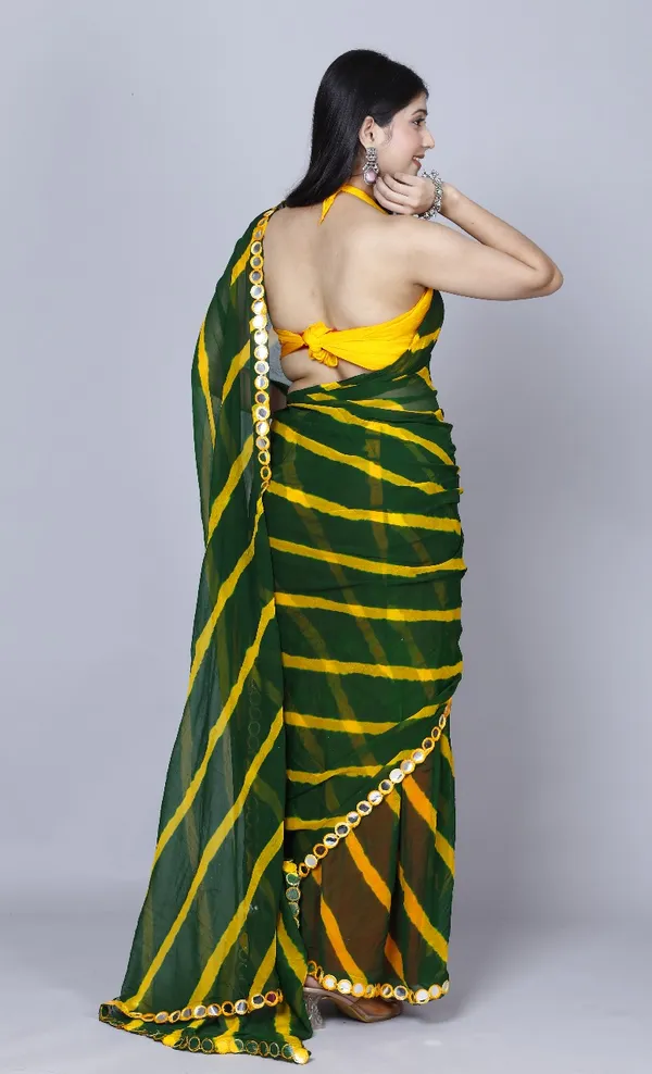 Green_Pure_Chiffon_Leheriya_Mirror_Work_Printed_Work_Sarees_For_Women