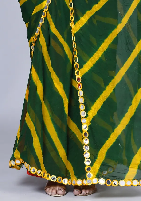Green_Pure_Chiffon_Leheriya_Mirror_Work_Printed_Work_Sarees_For_Women