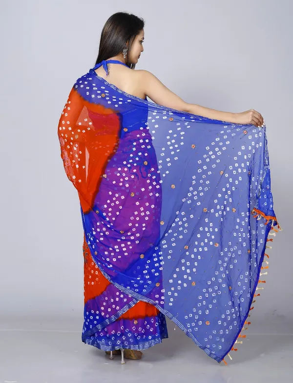 Orange_Pure_Chiffon_Bandhini_Stone_Work_Printed_Work_Sarees_For_Women