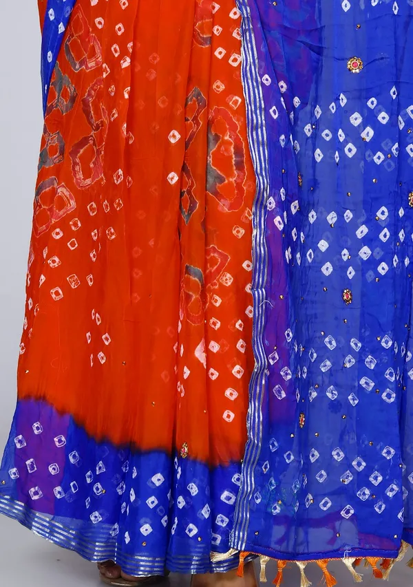 Orange_Pure_Chiffon_Bandhini_Stone_Work_Printed_Work_Sarees_For_Women