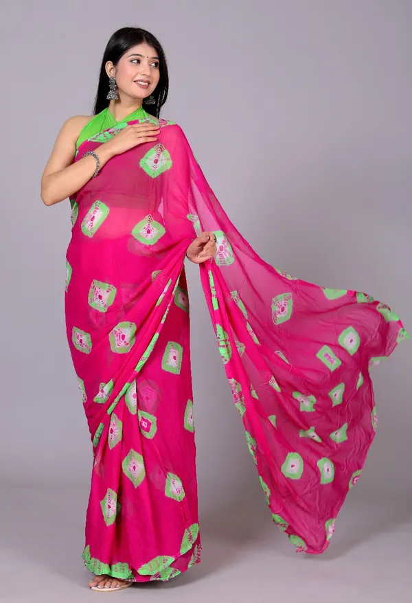 Pink_Pure_Chiffon_Trendy_Bandhini_Chiffon_Sarees_For_Women