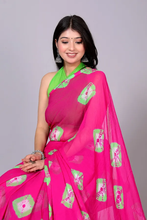 Pink_Pure_Chiffon_Trendy_Bandhini_Chiffon_Sarees_For_Women