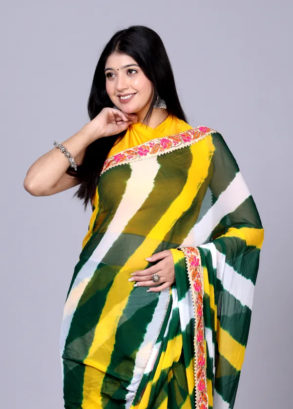 Yellow_Pure_Chiffon_Leheriya_Embroidered_Border_Sarees_For_Women