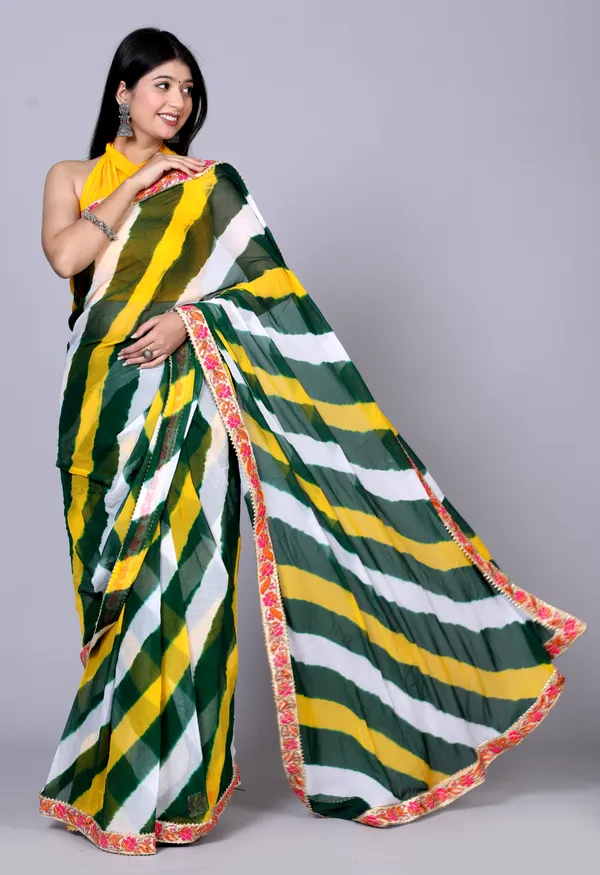 Yellow_Pure_Chiffon_Leheriya_Embroidered_Border_Sarees_For_Women