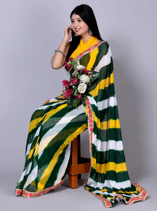 Yellow_Pure_Chiffon_Leheriya_Embroidered_Border_Sarees_For_Women