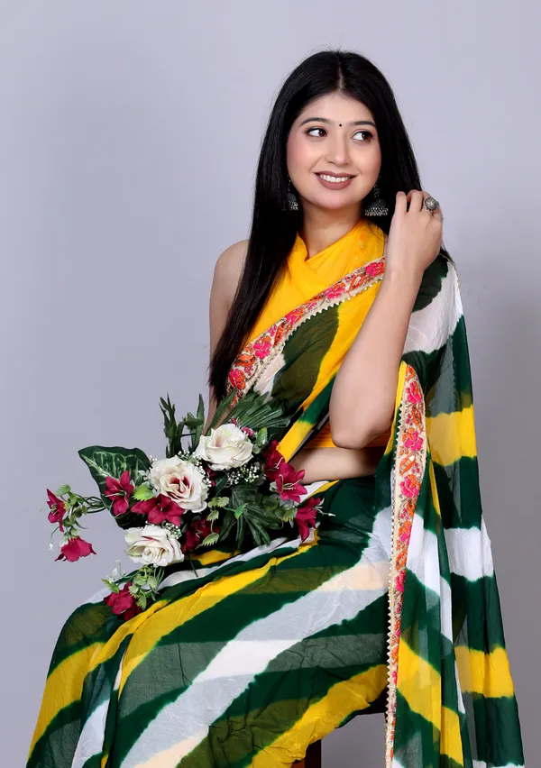 Yellow_Pure_Chiffon_Leheriya_Embroidered_Border_Sarees_For_Women