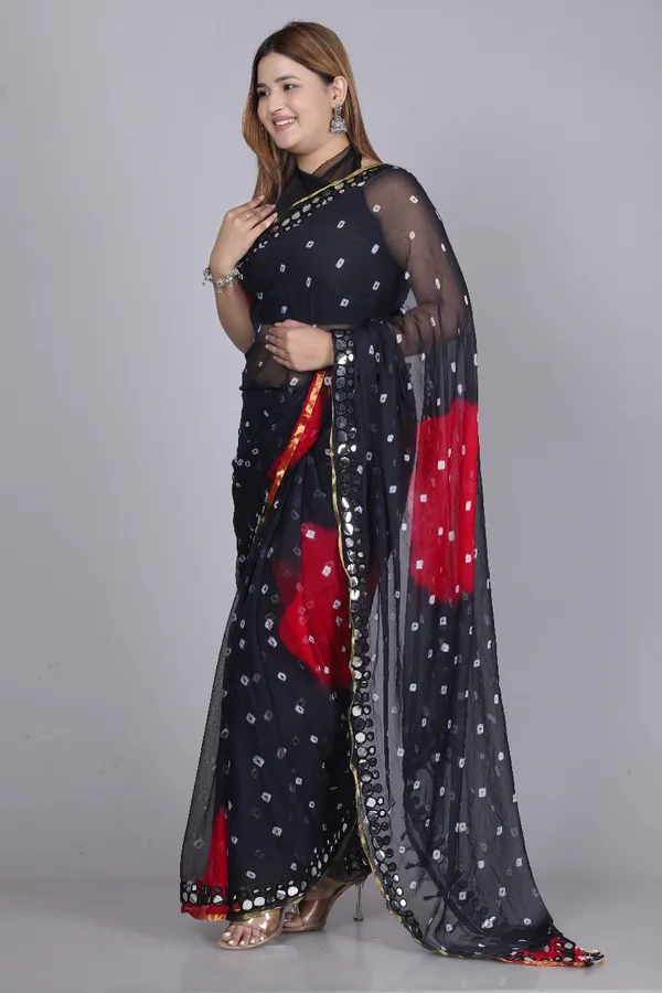 Black_Pure_Chiffon_Printed_Bandhani_Printed_Mirror_Work_Sarees_For_Women