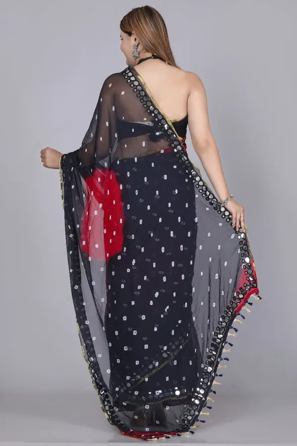 Black_Pure_Chiffon_Printed_Bandhani_Printed_Mirror_Work_Sarees_For_Women