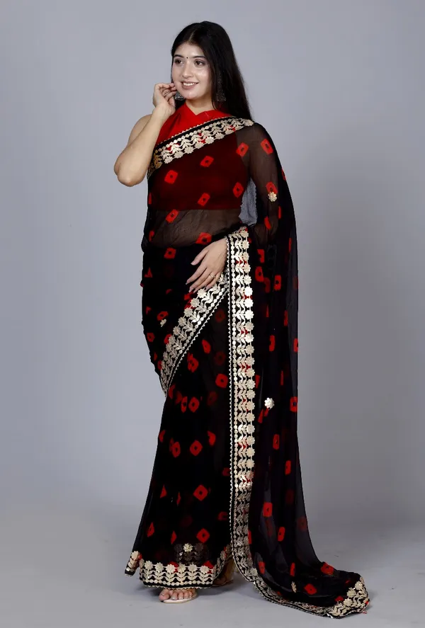 Black_Trendy_Printed_Chiffon_Bandhini_Gotta_Patti_Work_Sarees_For_Women