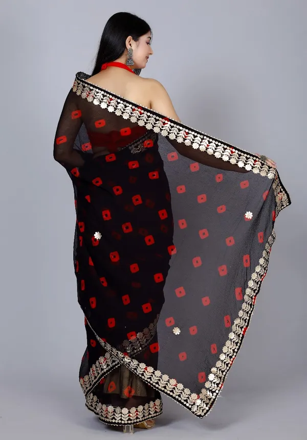 Black_Trendy_Printed_Chiffon_Bandhini_Gotta_Patti_Work_Sarees_For_Women