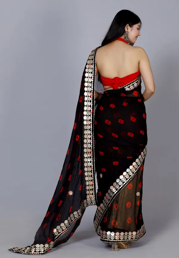 Black_Trendy_Printed_Chiffon_Bandhini_Gotta_Patti_Work_Sarees_For_Women