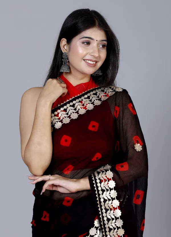 Black_Trendy_Printed_Chiffon_Bandhini_Gotta_Patti_Work_Sarees_For_Women