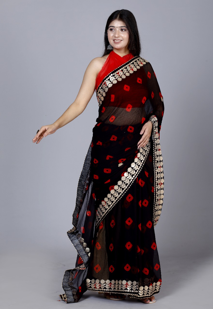 Black_Trendy_Printed_Chiffon_Bandhini_Gotta_Patti_Work_Sarees_For_Women