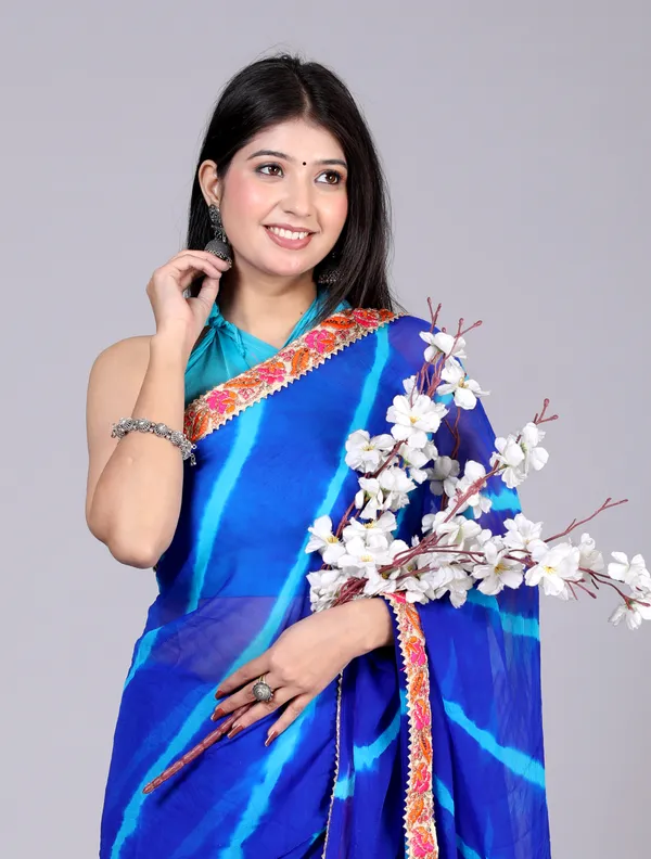 Blue_Pure_Chiffon_Leheriya_Embroidered_Border_Sarees_For_Women