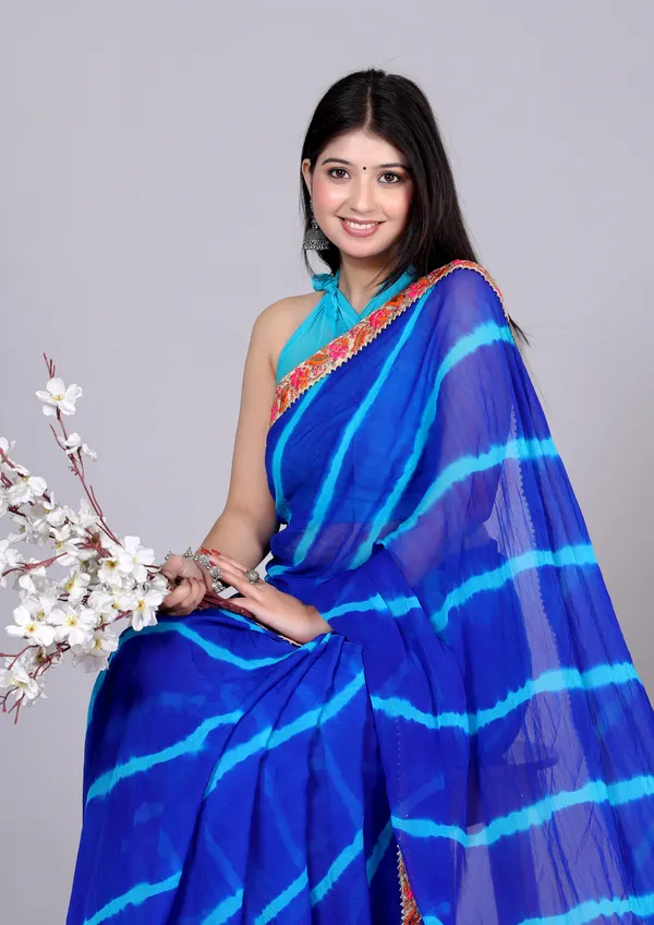 Blue_Pure_Chiffon_Leheriya_Embroidered_Border_Sarees_For_Women