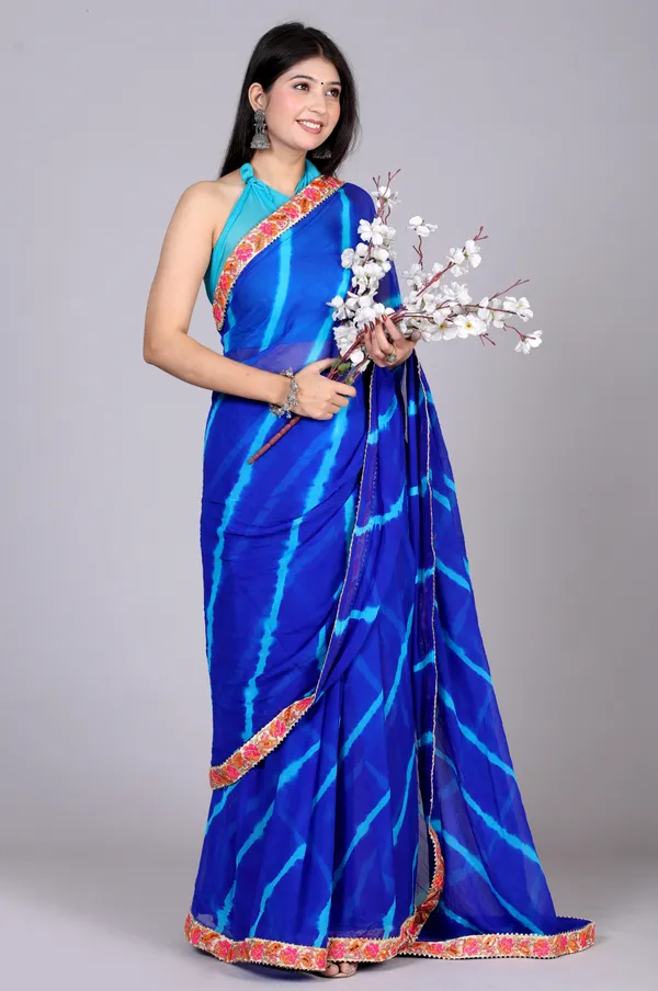 Blue_Pure_Chiffon_Leheriya_Embroidered_Border_Sarees_For_Women