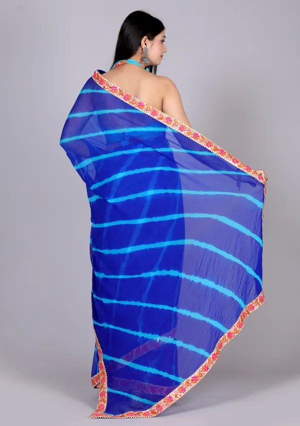 Blue_Pure_Chiffon_Leheriya_Embroidered_Border_Sarees_For_Women