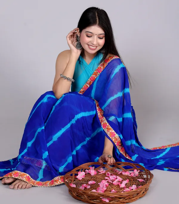 Blue_Pure_Chiffon_Leheriya_Embroidered_Border_Sarees_For_Women